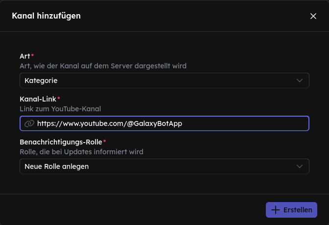 Kanal hinzufügen – Darstellungsart