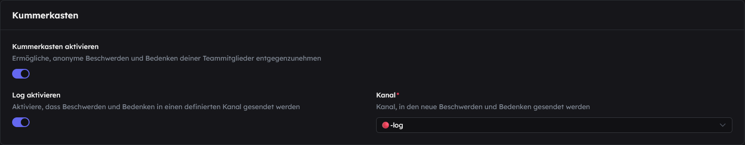 Team-Verwaltung - Kummerkasten
