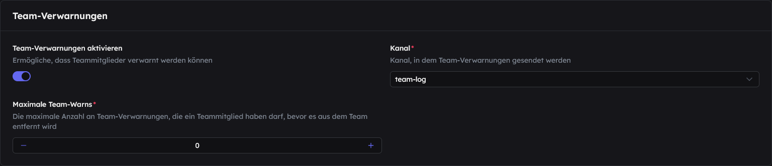 Team-Verwaltung - Verwarnungen
