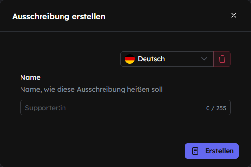 Ausschreibung anlegen