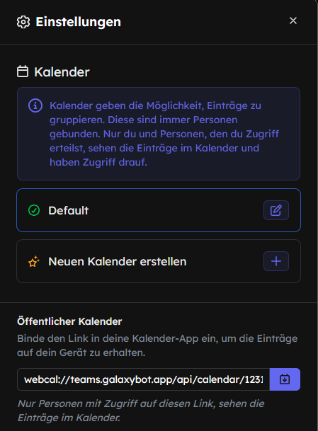 Kalender Einstellungen