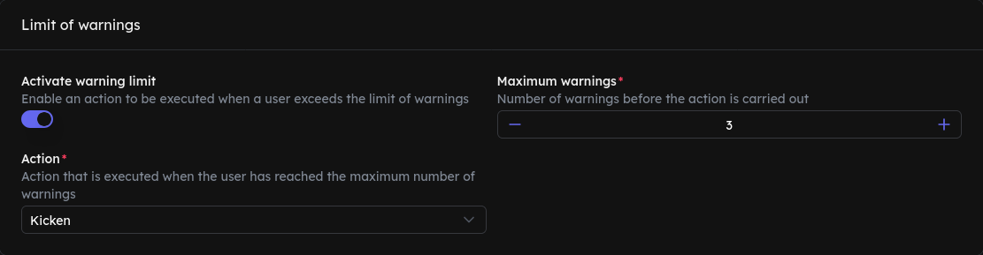 Limit of warnings
