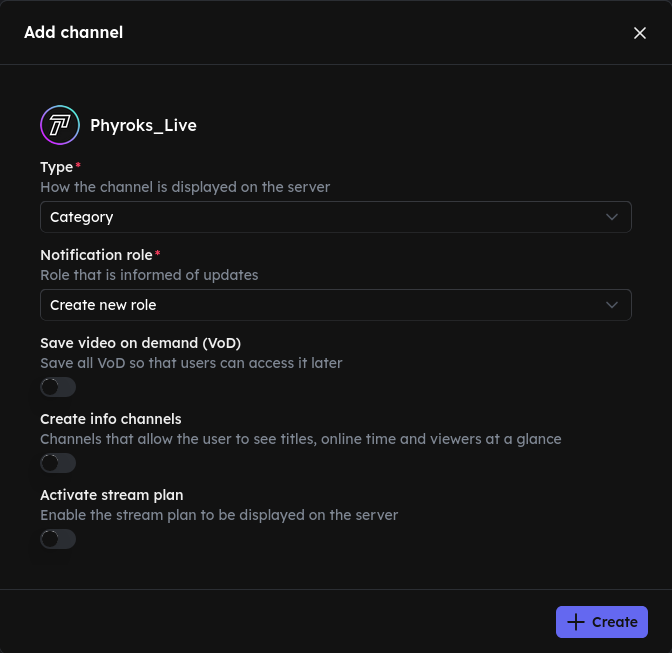 Add channel – Display type