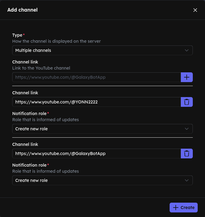 Add channel – Multiple channels
