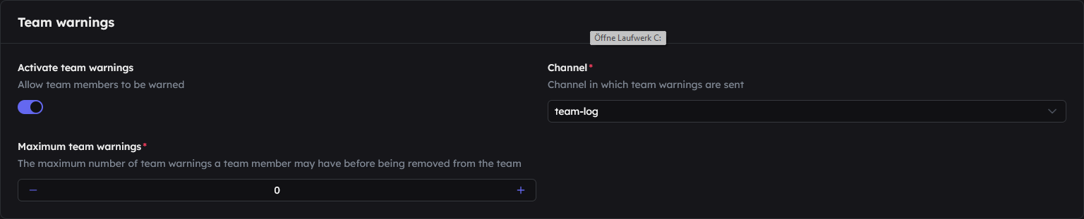Team management - Warns