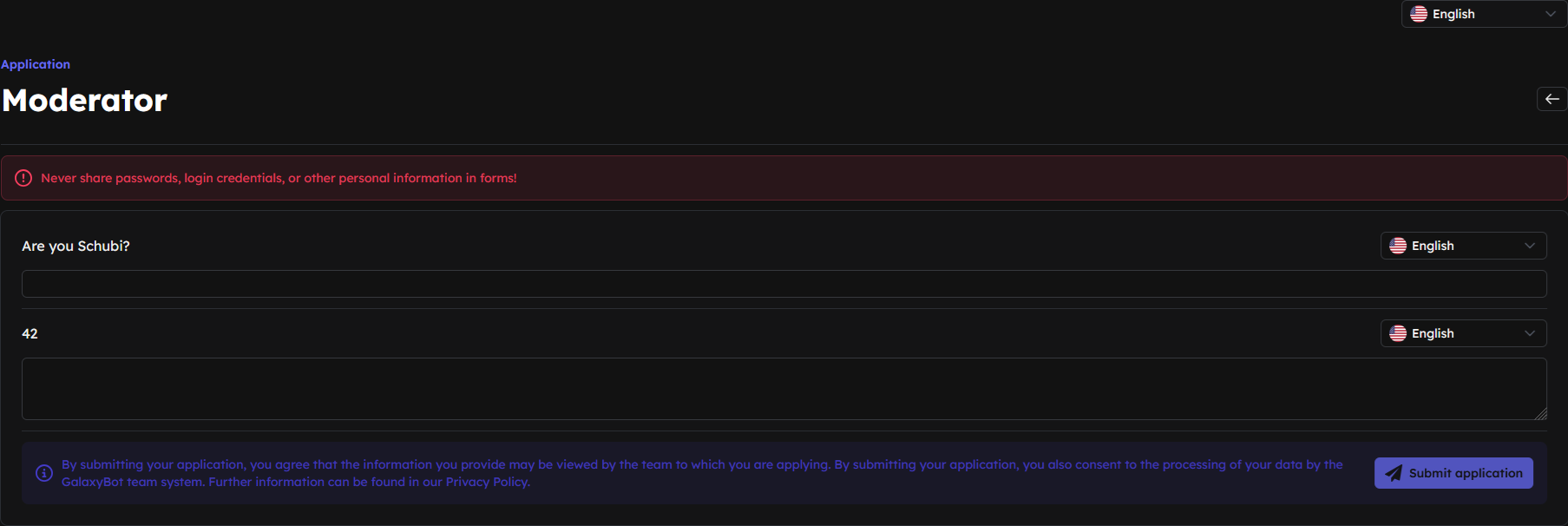 Application form