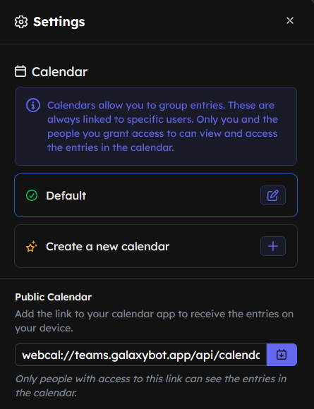 Calendar settings